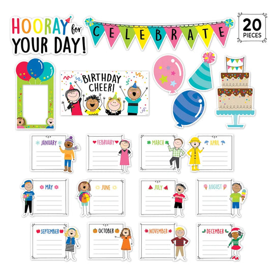 Stick Kids Happy Birthday Mini Bulletin Board Set - 20 Pieces