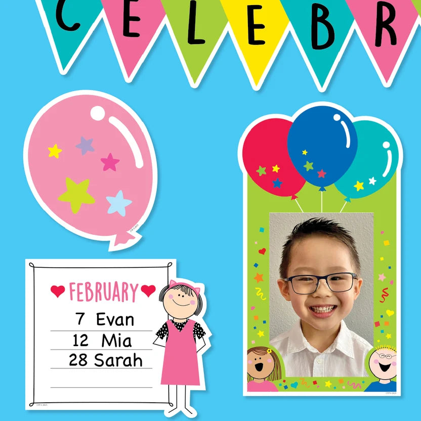 Stick Kids Happy Birthday Mini Bulletin Board Set - 20 Pieces