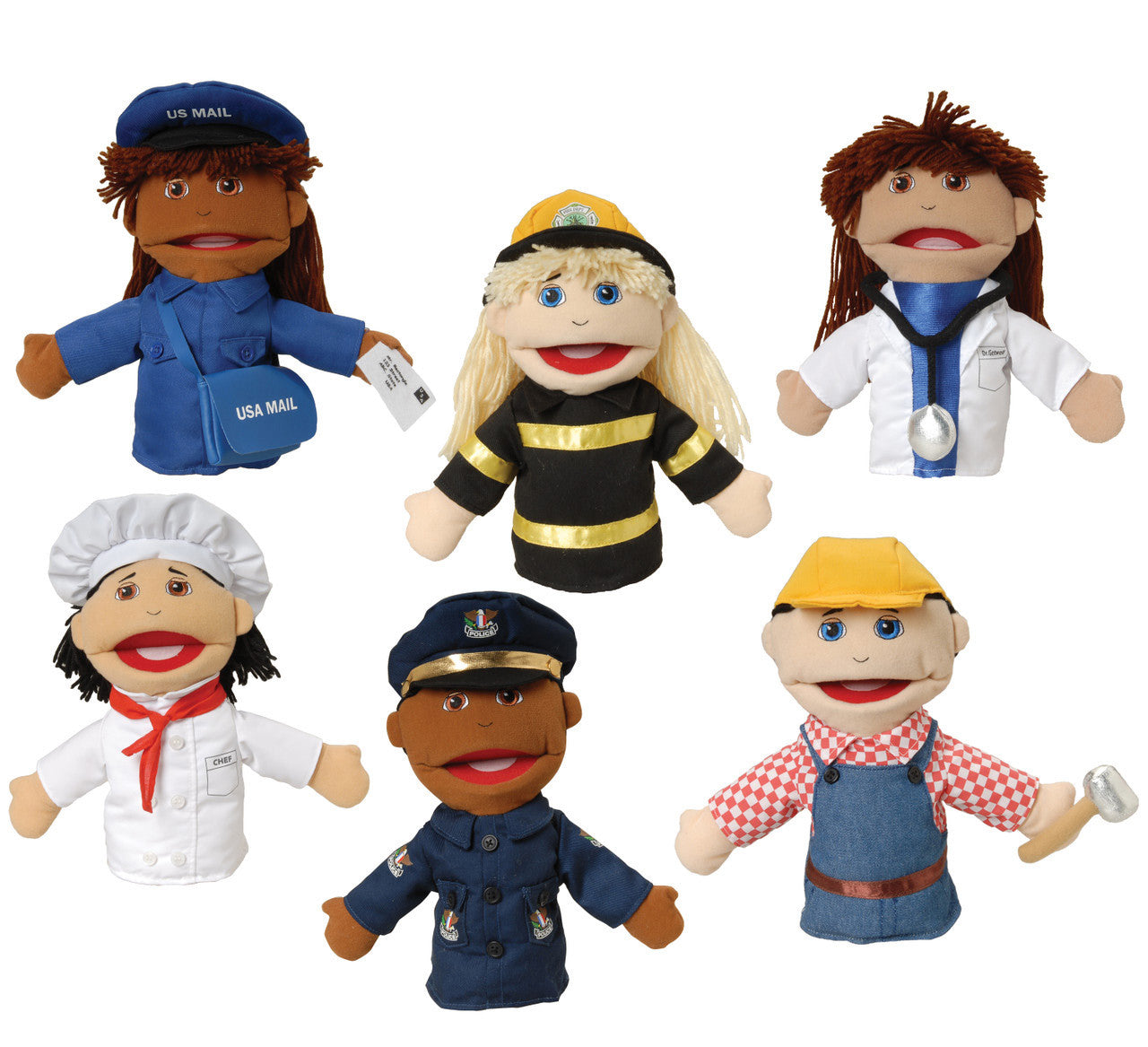 6 Multi Ethnic Worker Puppets