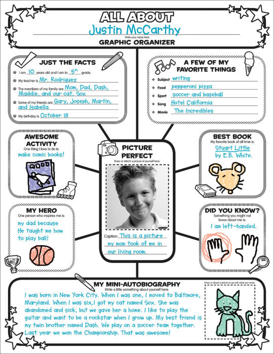 Graphic Organizer Posters: All-About-Me Web - Grades 3-6 - 30 Pieces