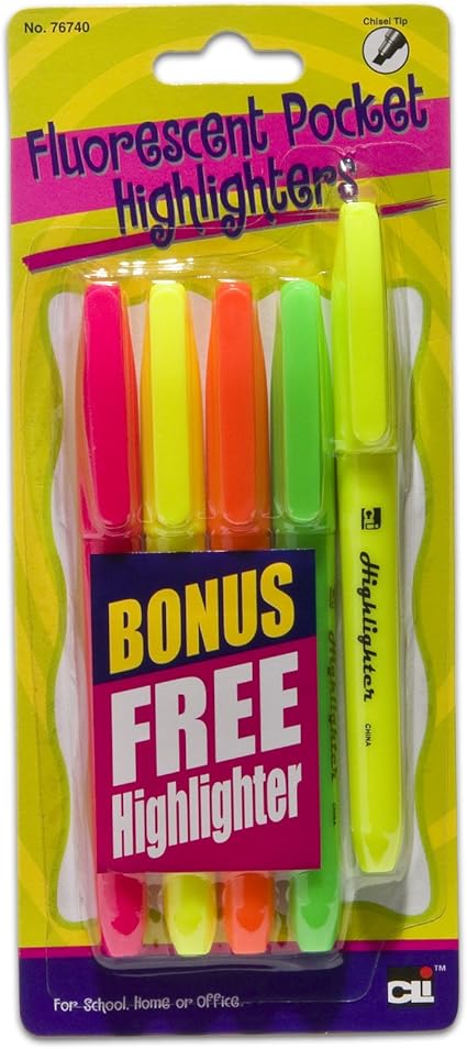 Surligneurs de poche fluorescents – Lot de 5