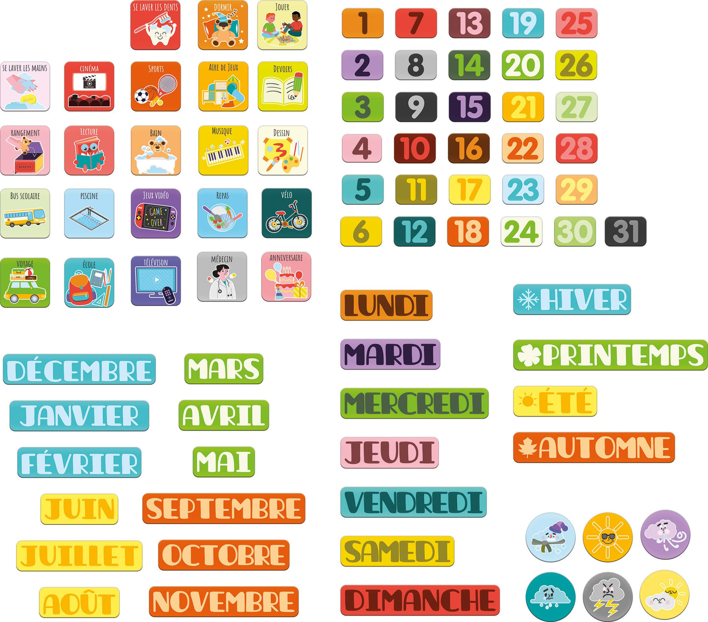 Wooden Magnetic Calendar Accessories - French