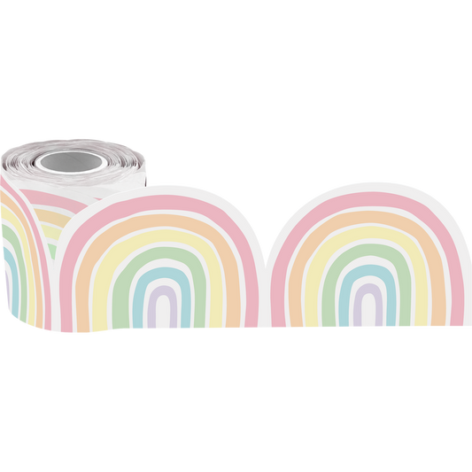 Pastel Pop Rainbows Die-Cut Rolled Border Trim - 50'