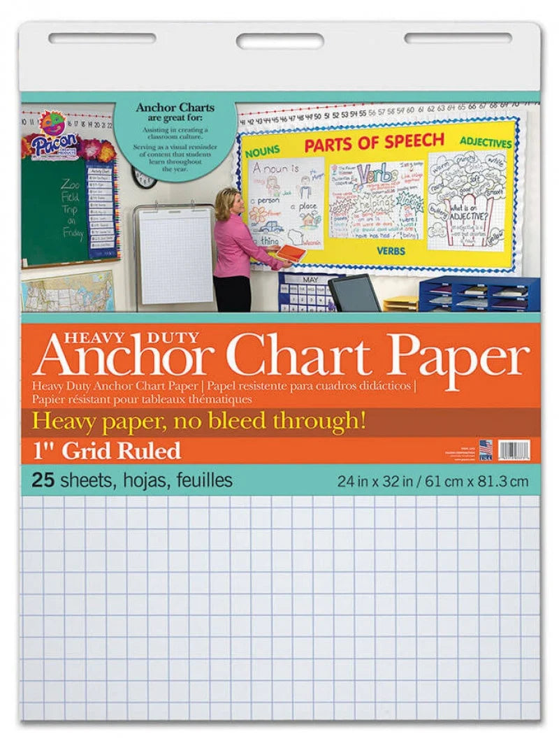 Anchor Chart Paper - 24" x 32" - 1" Grid - 25 Sheets