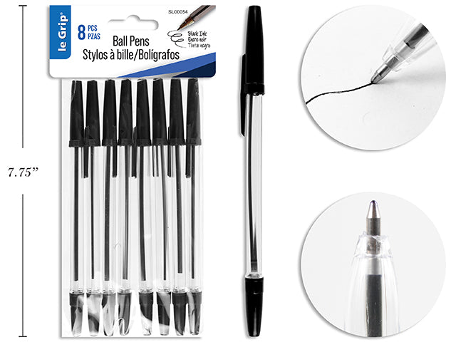 Ballpoint Pens - Black - Pack of 8