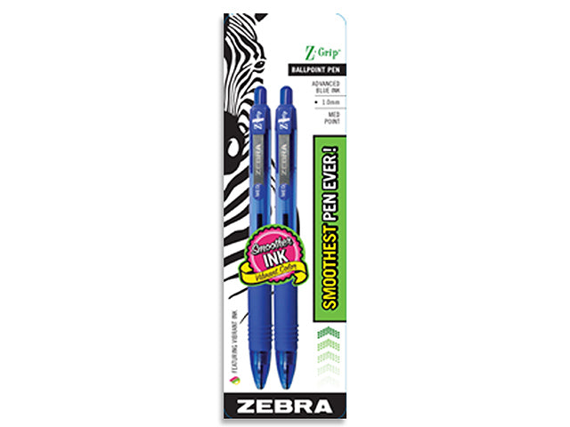Zebra Z-Grip Retractable Pens - Blue - Pack of 2