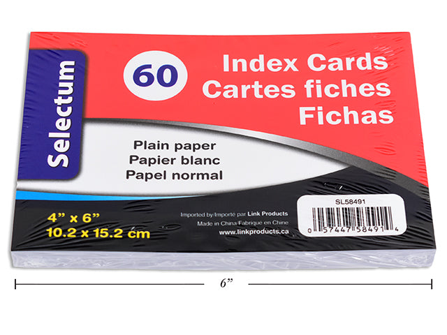 Index Cards - Plain White - 4" x 6" - Pack of 60