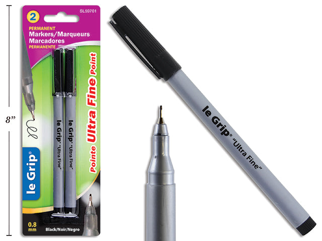 2 Piece Ultra Fine Permanent Black Marker Set - 0.8mm