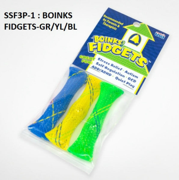 Boinks Fidget with marble- Pack of 3 -(Blue/Yellow/Green)