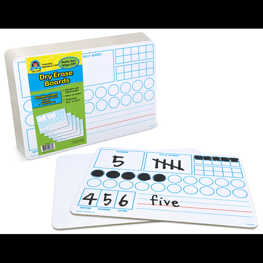 Double Sided Learning Numbers 1-20 Dry Erase Boards (Set of 10)