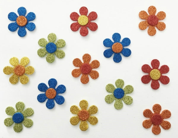 Glitter Flowers Self Adhesive - Class Pack