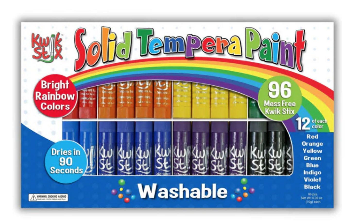 Kiwk Stix- Solid Tempera Paint Sets (Class pack 96 pieces)