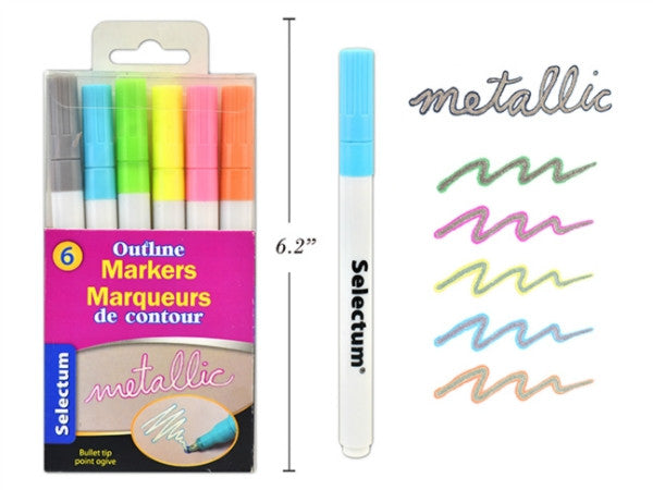 Outline Markers Bullet Tip-6 Pcs
