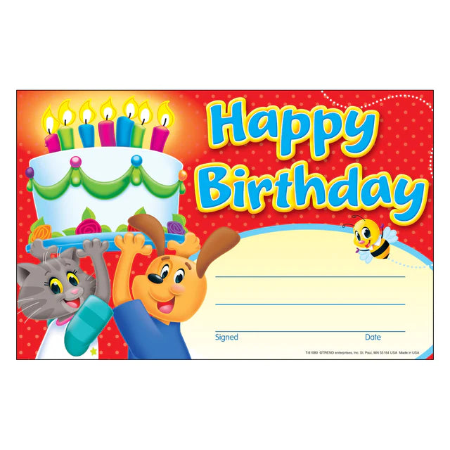 Playtime Pals Birthday Certificate