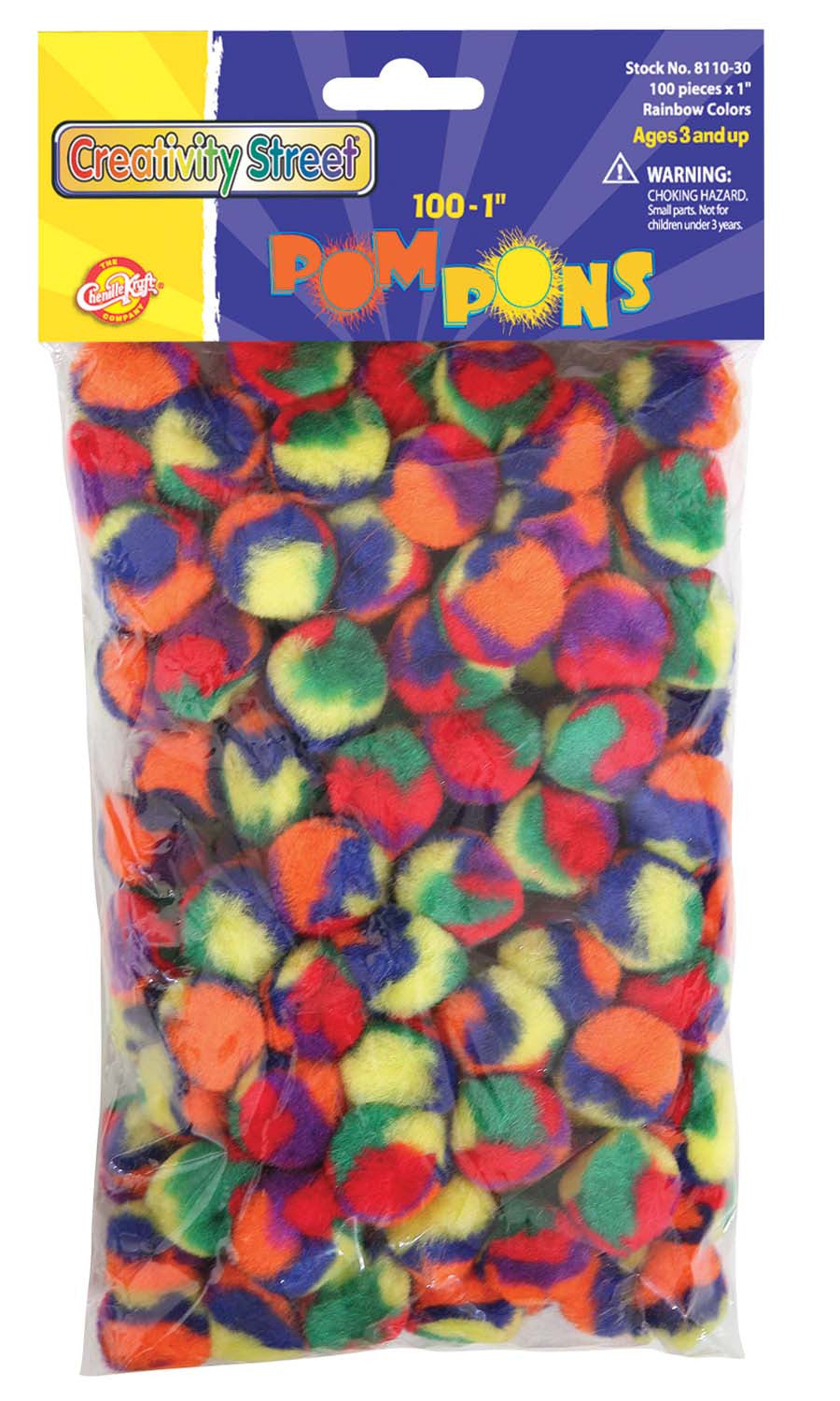 Rainbow Coloured Pom Poms (pack of 100)