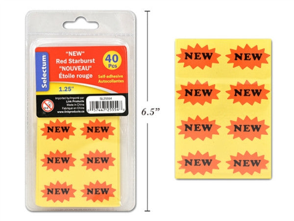 Red "New" Starburst Label 40 Pcs