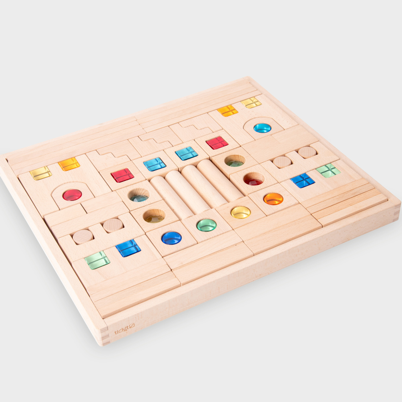 Wooden Building Gem Blocks + Tray