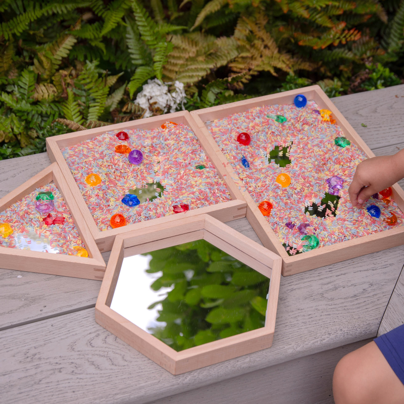 WOODEN SHAPE MIRROR TRAYS