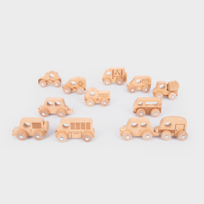 Natural Wooden Vehicles Set (Pack Of 12)