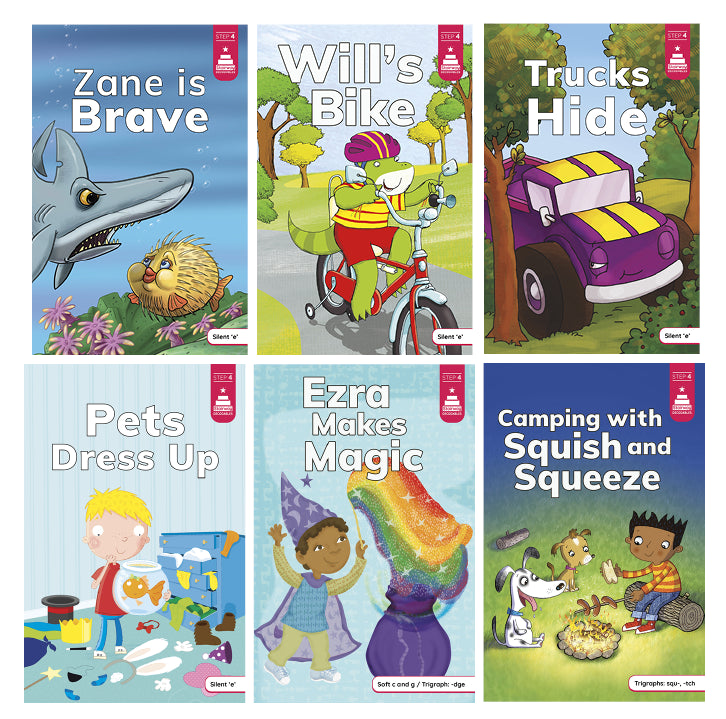 Stairway Decodables - Step 4: Silent e, Soft c and g, and trigraphs (Set of 6 Books)