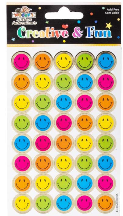 Stickers- Small Smiley Faces (Assorted Colours)