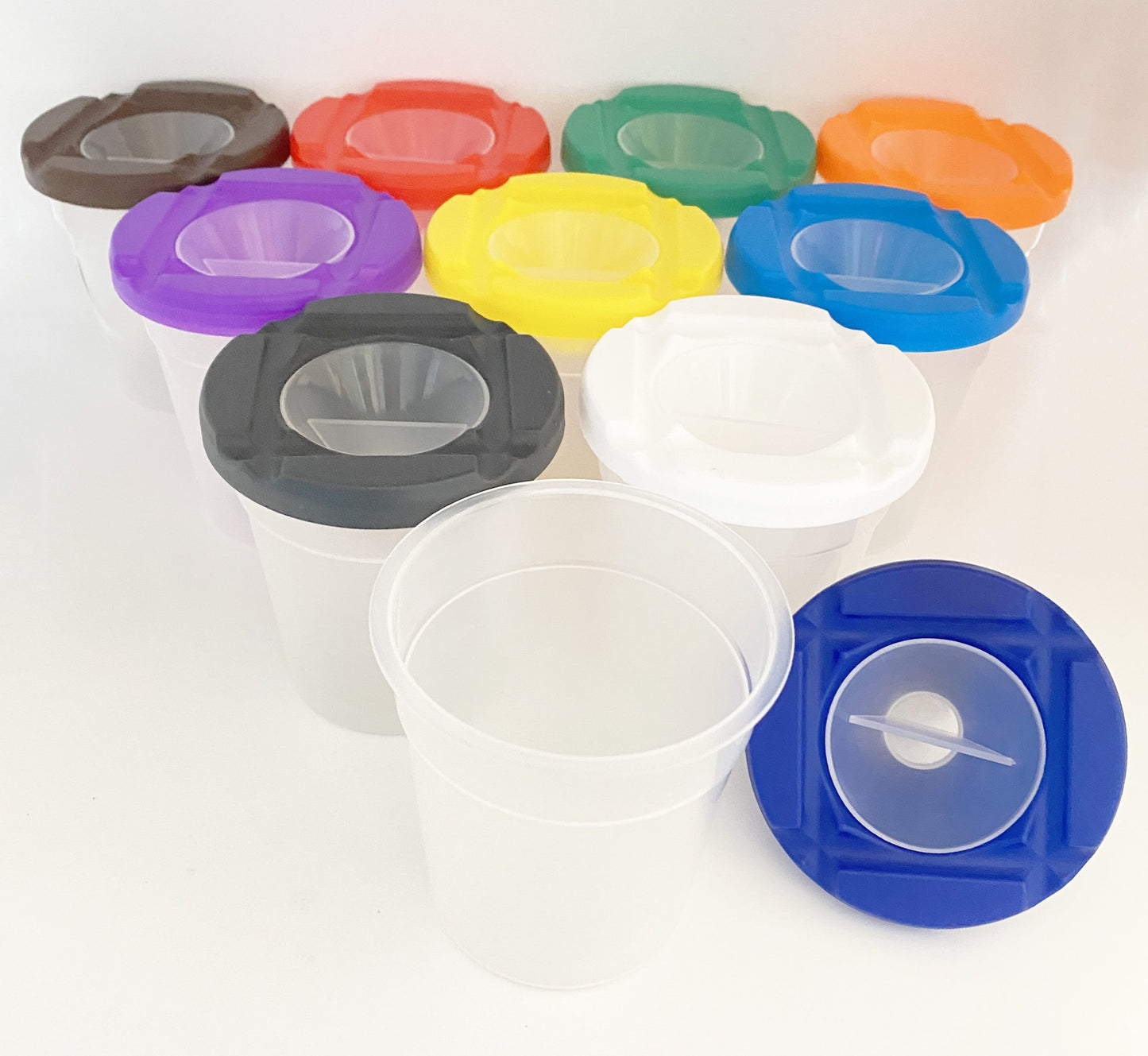 10 Paint Pots with Assorted Coloured Lids