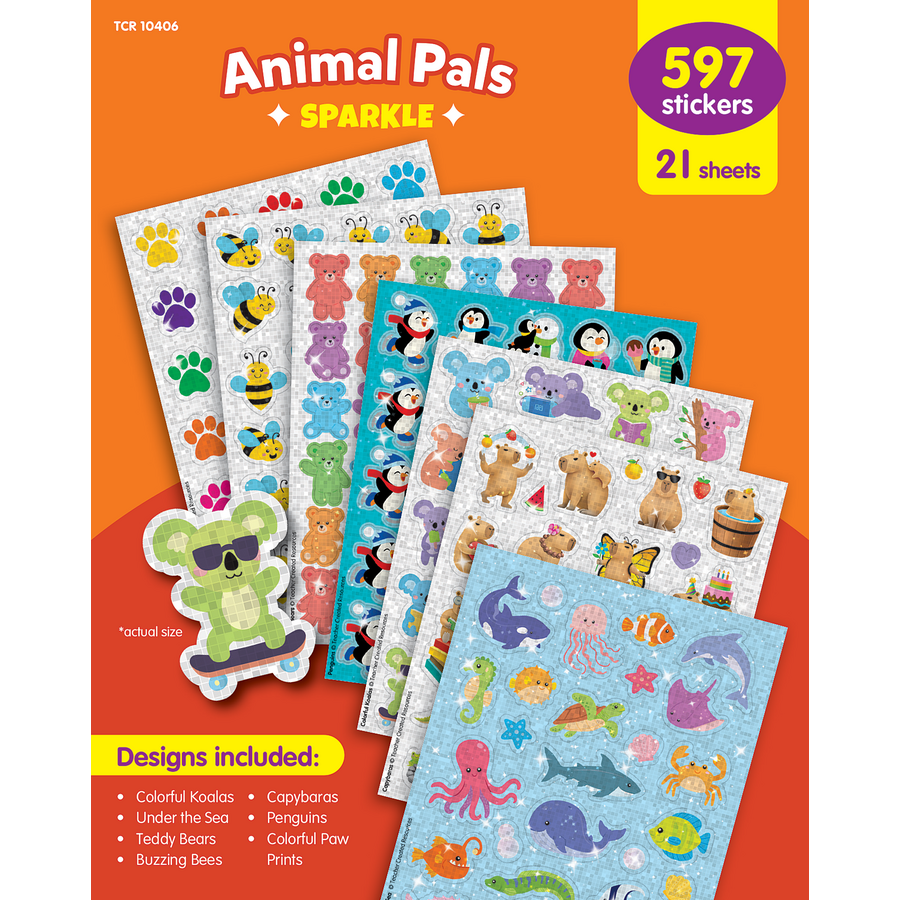 Lot assorti d'autocollants scintillants Les Amis des Animaux