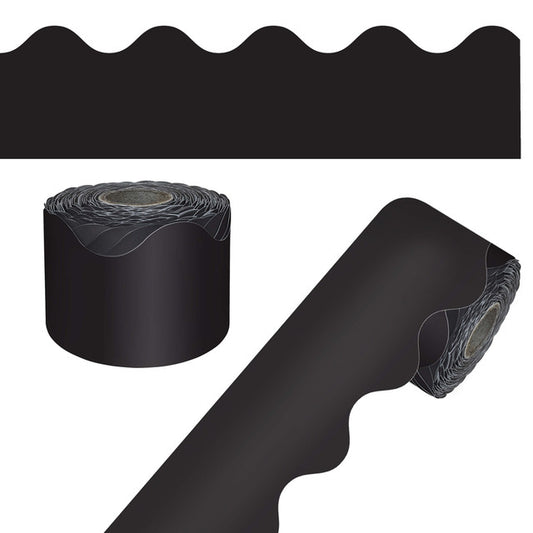 65' Black Rolled Scalloped Bulletin Board Trim