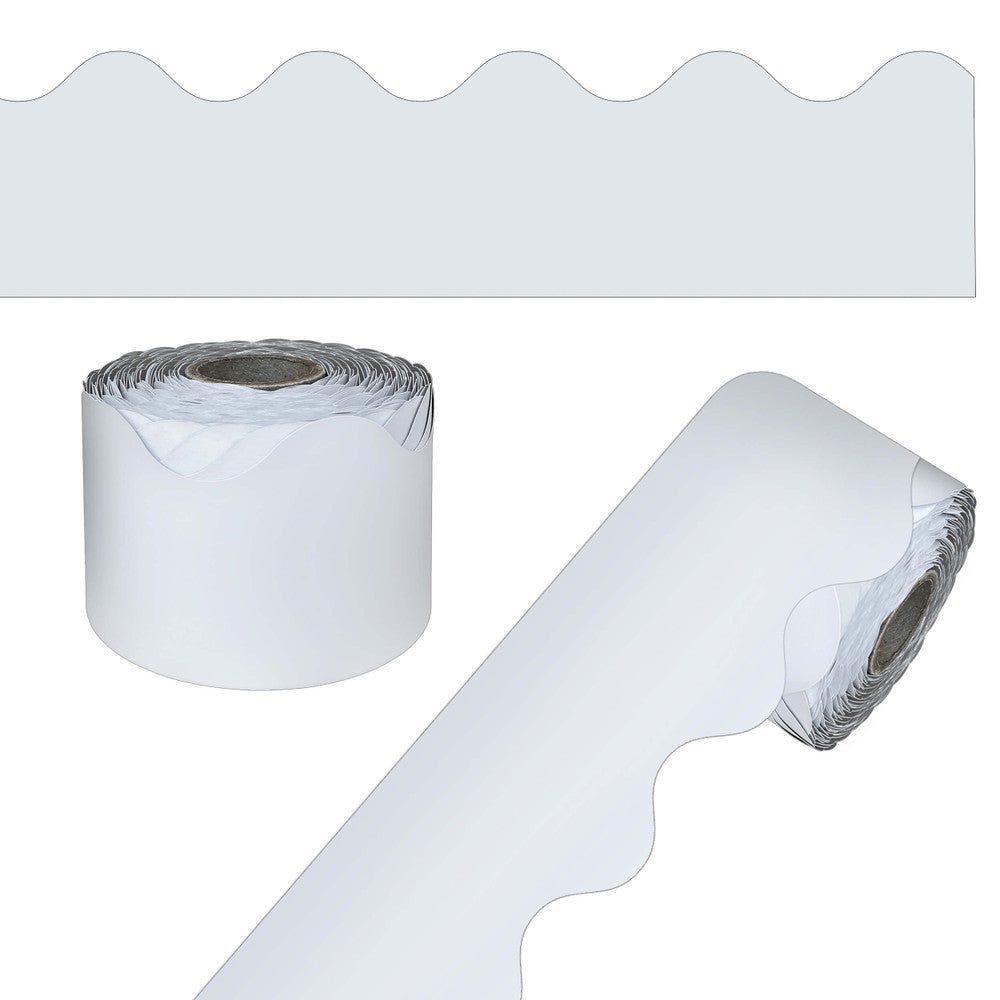 65' White Rolled Scalloped Bulletin Board Trim