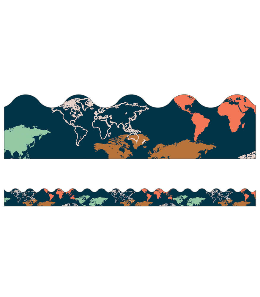 World Map Scalloped Bulletin Board Trim