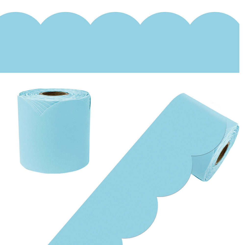 65' Sky Blue Rolled Scalloped Bulletin Board Trim
