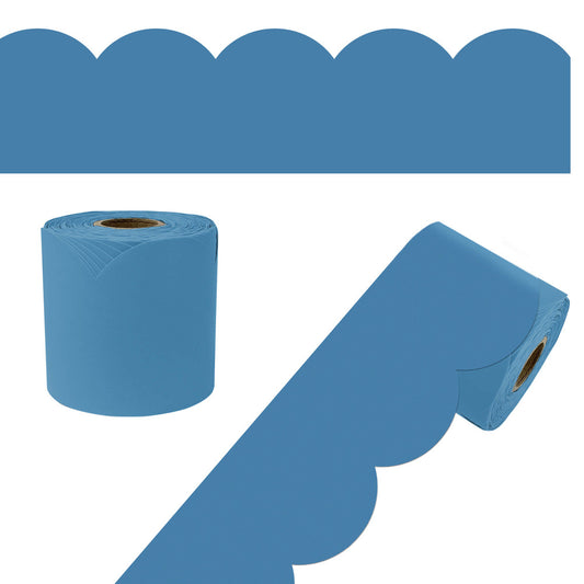 65' Ocean Blue Rolled Scalloped Bulletin Board Trim