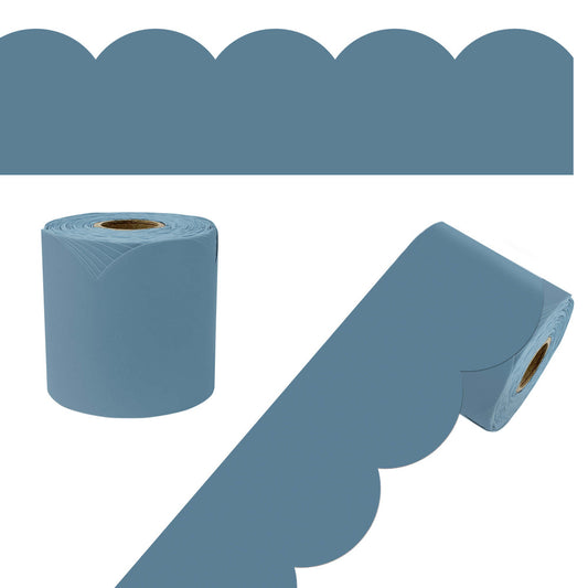 65' Stone Blue Rolled Scalloped Bulletin Board Trim