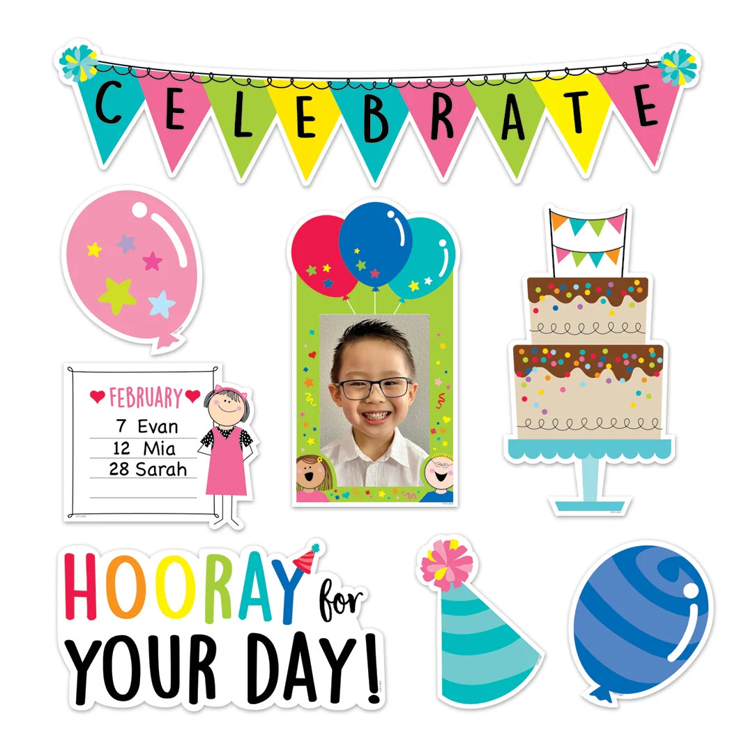 Stick Kids Happy Birthday Mini Bulletin Board Set - 20 Pieces