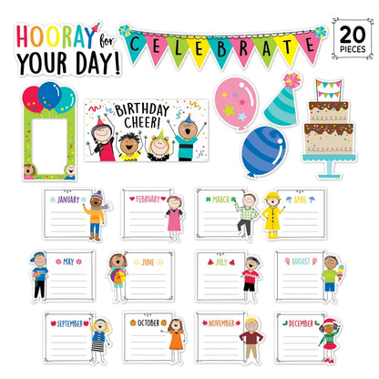 Stick Kids Happy Birthday Mini Bulletin Board Set - 20 Pieces