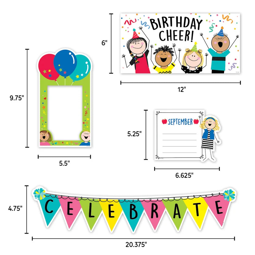 Stick Kids Happy Birthday Mini Bulletin Board Set - 20 Pieces