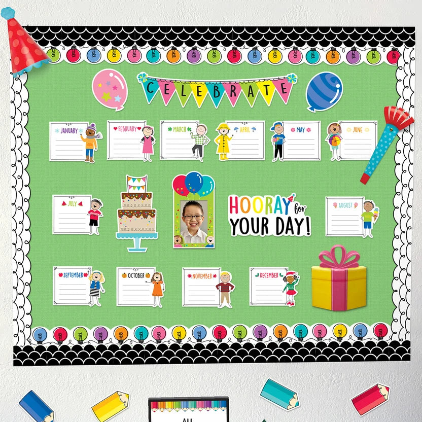 Stick Kids Happy Birthday Mini Bulletin Board Set - 20 Pieces