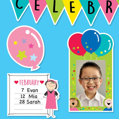 Stick Kids Happy Birthday Mini Bulletin Board Set - 20 Pieces