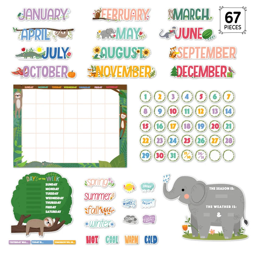 Jungle Friends Calendar Set Bulletin Board - 67 Pieces