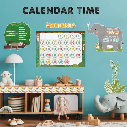 Jungle Friends Calendar Set Bulletin Board - 67 Pieces