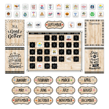 Black, White, and Wood Calendar Set - 87-Piece
