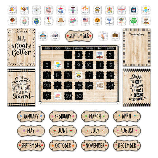 Black, White, and Wood Calendar Set - 87-Piece