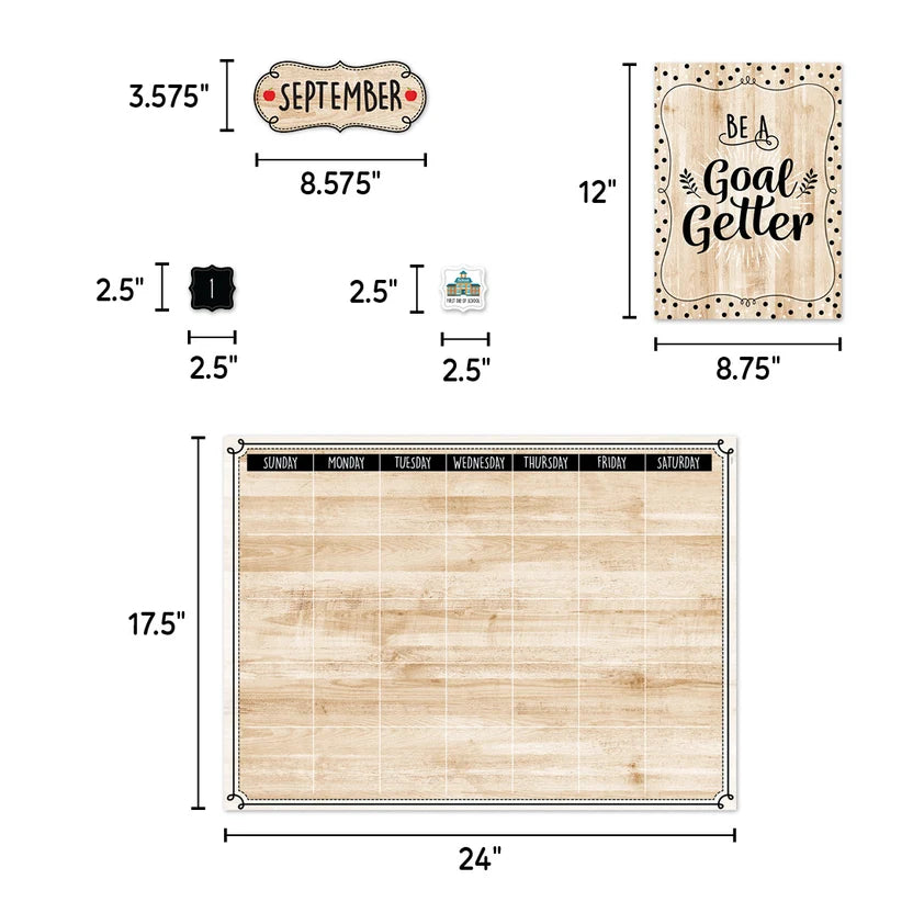 Black, White, and Wood Calendar Set - 87-Piece