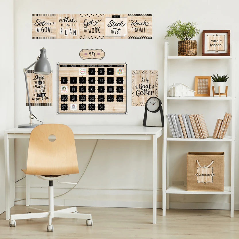 Black, White, and Wood Calendar Set - 87-Piece