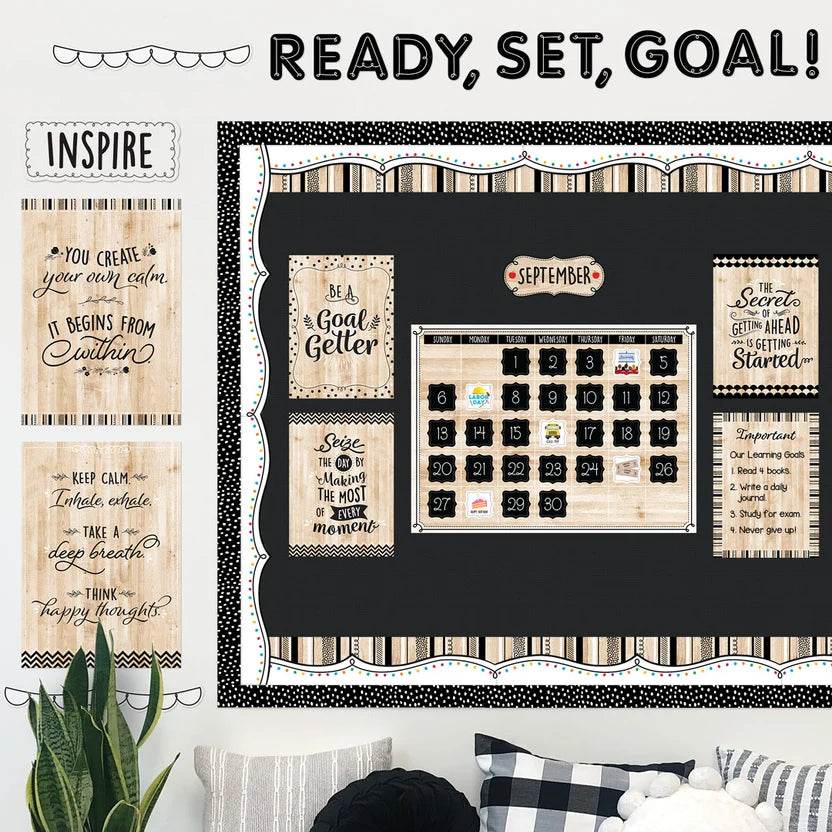 Black, White, and Wood Calendar Set - 87-Piece