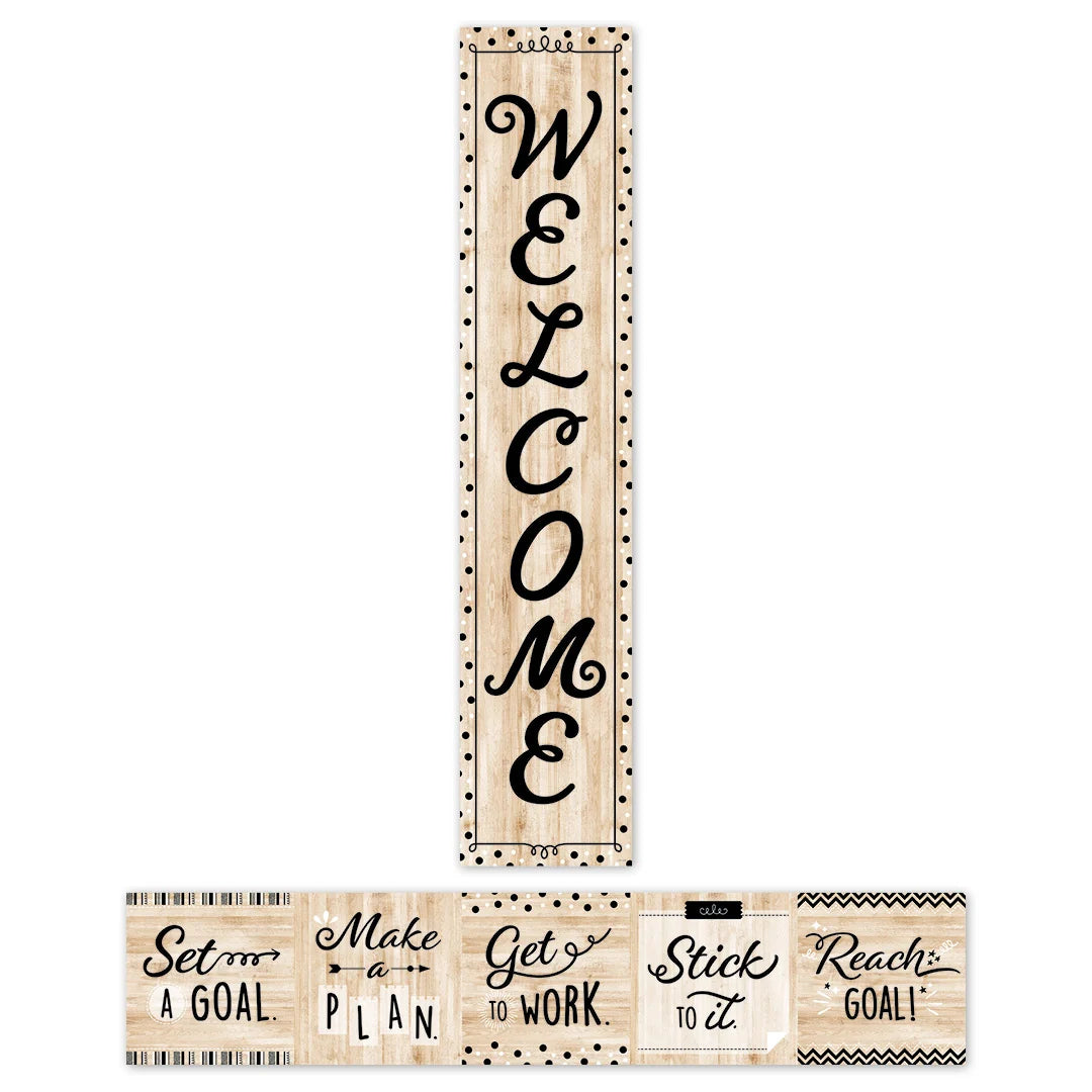 Black, White and Wood Welcome Banner