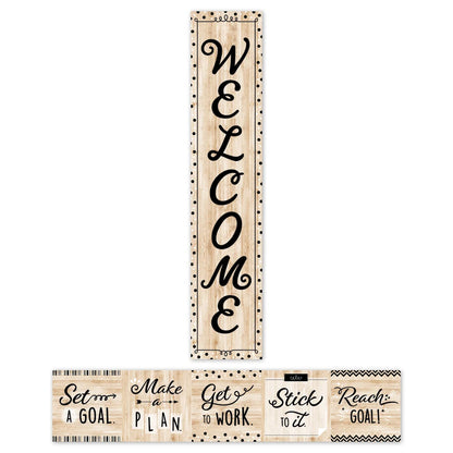Black, White and Wood Welcome Banner