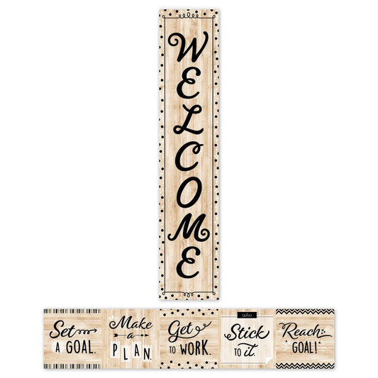 Black, White and Wood Welcome Banner