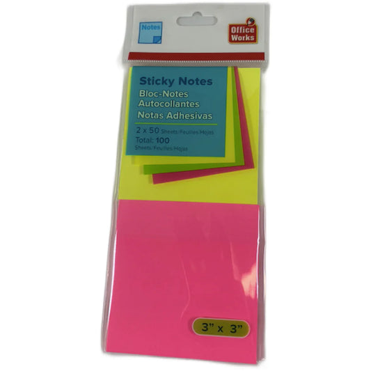 3" Square Sticky Notes - 50 Sheets- Pack of 2