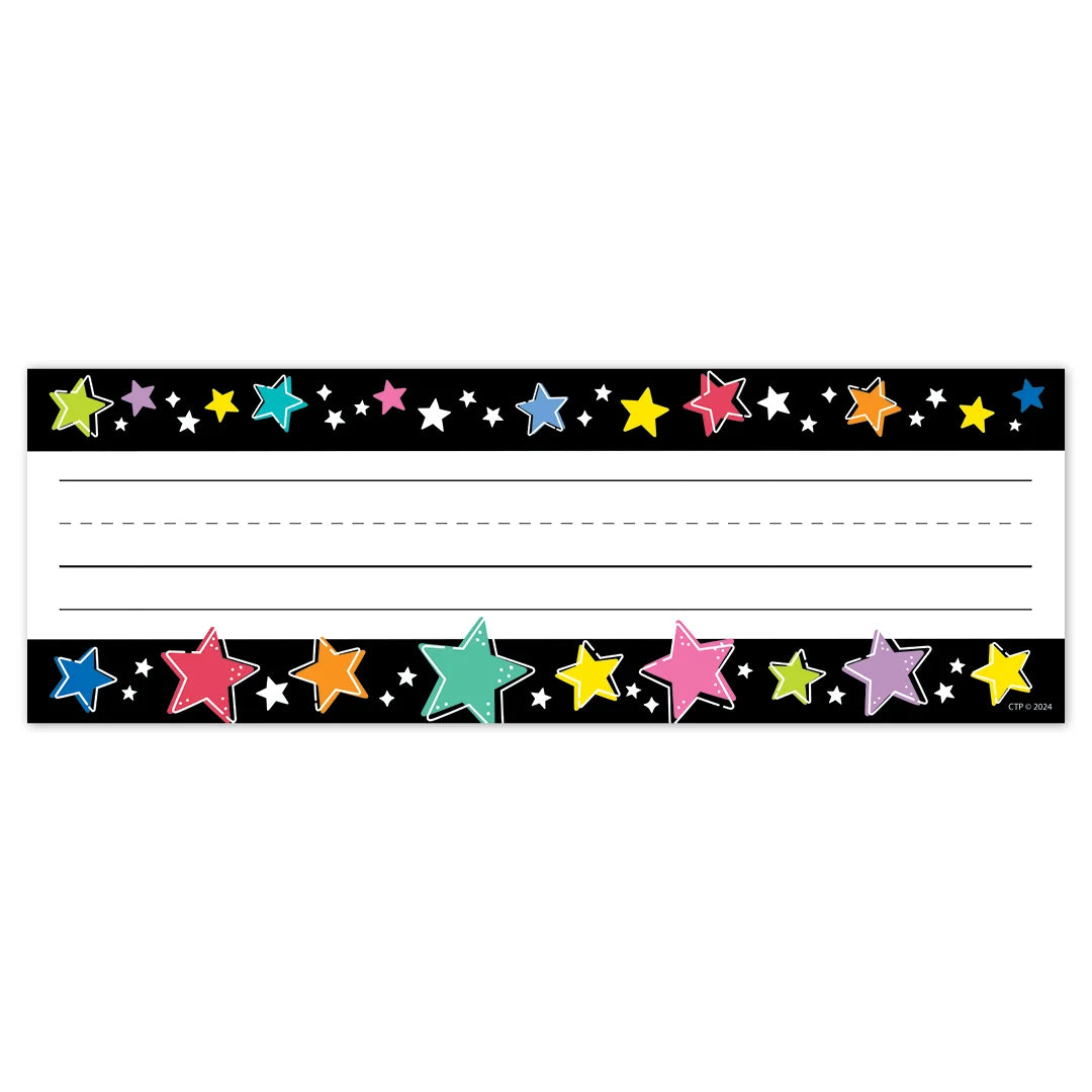 Star Bright Colourful Stars on Black Name Plates - 36 Pieces
